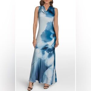Women's Cowl Neck Floral Gown Donna Karan New York 10